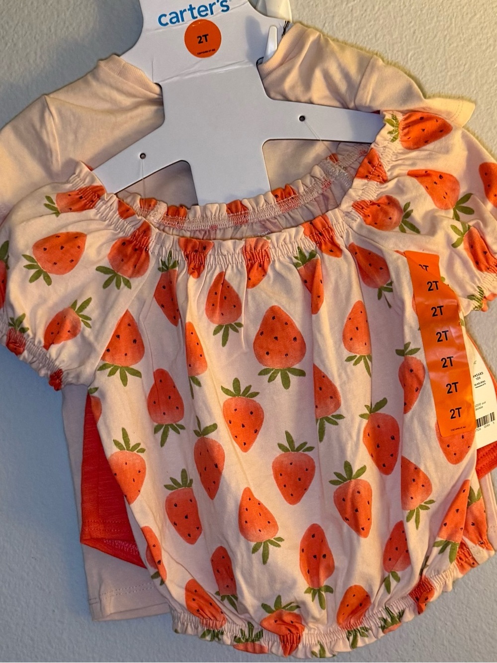 Carter's Peach & Orange Strawberry Off-Shoulder Romper